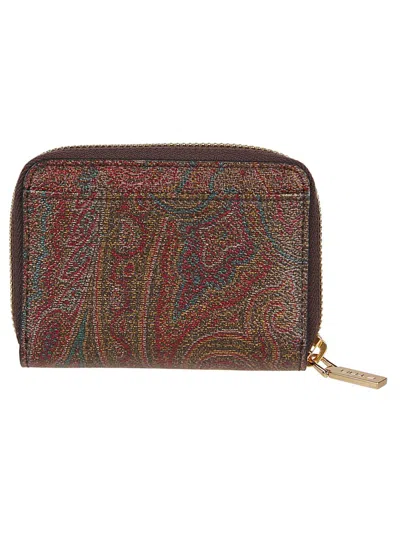 Etro Wallet In Coated Paisley Leather In Brown