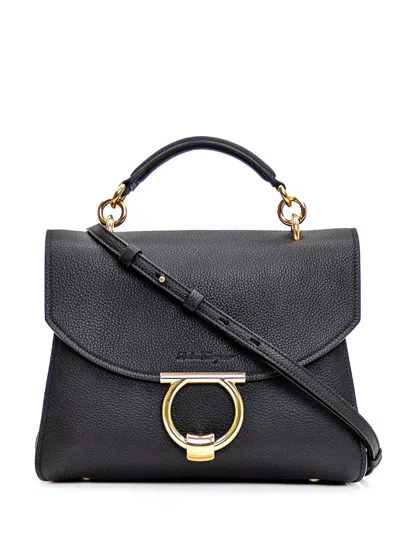 Ferragamo Margot Calfskin Cross-body Bag With Top Handle In Black