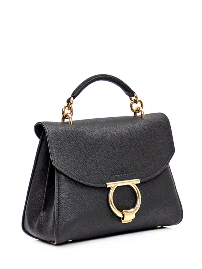 Ferragamo Margot Calfskin Cross-body Bag With Top Handle In Black