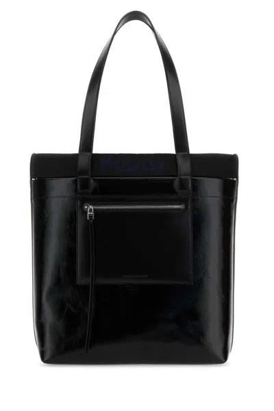 Alexander Mcqueen Glossy Finish Shopping Bag With Dual Handles In Black
