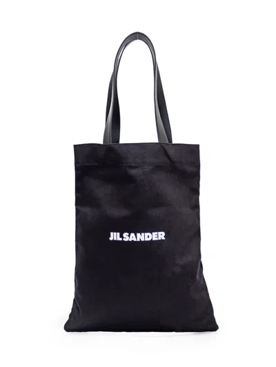 Jil Sander Black Tote Bag With Logo Print In Canvas Woman In Black