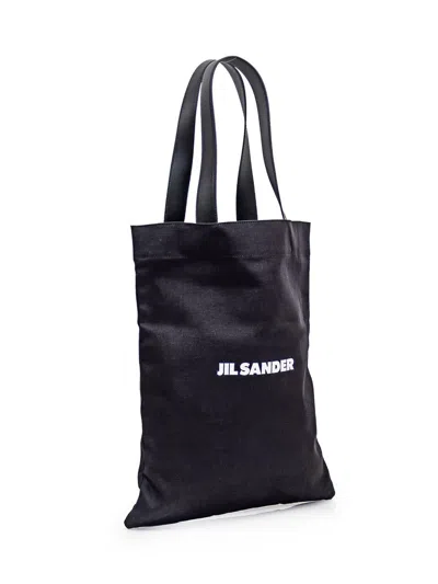 Jil Sander Black Tote Bag With Logo Print In Canvas Woman In Black
