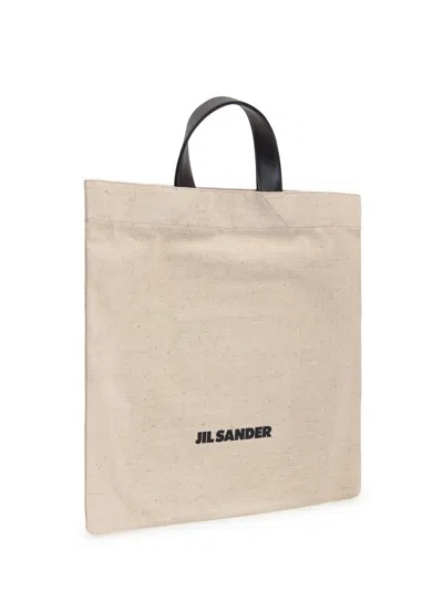 Jil Sander Logo Printed Square Shape Tote Bag In Beige