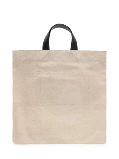 Jil Sander Logo Printed Square Shape Tote Bag In Beige