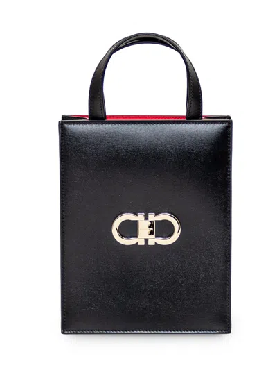 Ferragamo `double Gancio Bicolor` Mini Bag In Black