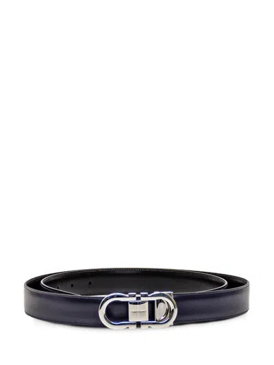 Ferragamo Reversible Gancini Belt In Blue