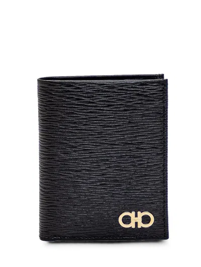 Ferragamo Leather Card Holder Gold-tone Hardware In Black