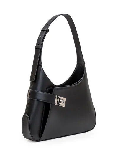 Ferragamo Hobo Gancini-buckle Shoulder Bag In Black