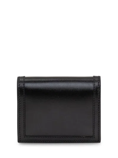 Versace Greca Goddess Bi-fold Wallet In Calf Leather In Black