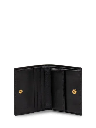 Versace Greca Goddess Bi-fold Wallet In Calf Leather In Black
