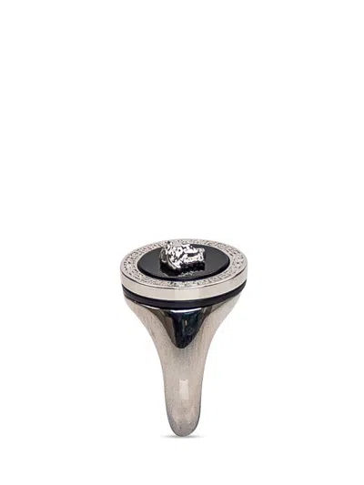 Versace Medusa Logo Detailed Ring In Silver