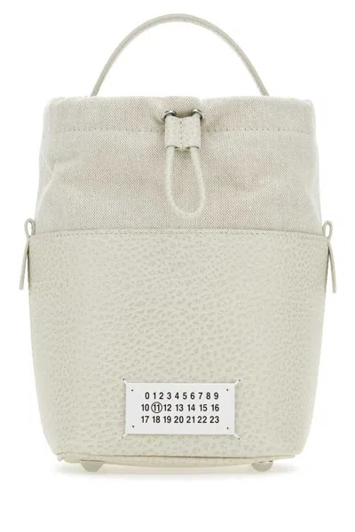 Maison Margiela Women Chalk Leather And Canvas Mini 5ac Bucket Bag In White