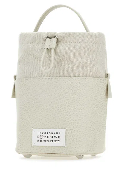 Maison Margiela Women Chalk Leather And Canvas Mini 5ac Bucket Bag In White