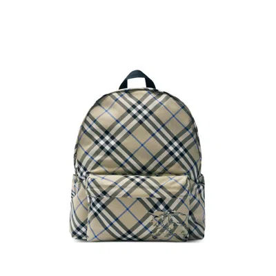 Burberry Checked Backpack In Beige