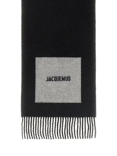 Jacquemus Frayed Fringe Rectangular Scarf In Black