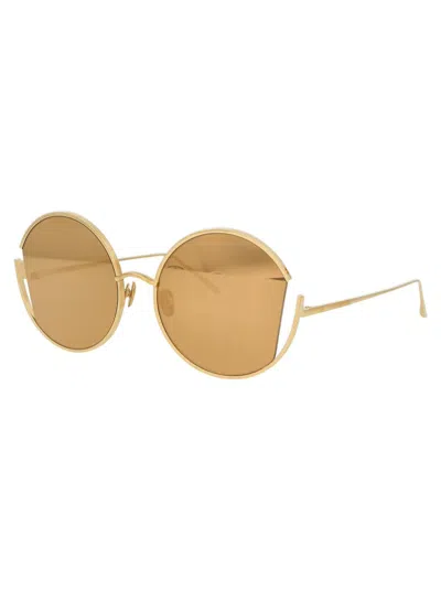Linda Farrow Quarry C1 Round-frame Sunglasses In Gold