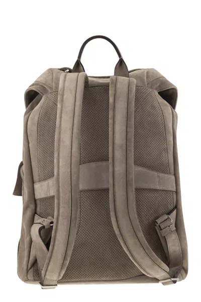 Brunello Cucinelli Suede Backpack In Grey