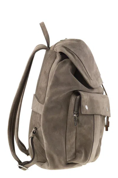 Brunello Cucinelli Suede Backpack In Grey
