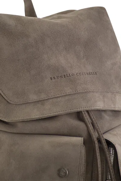 Brunello Cucinelli Suede Backpack In Grey