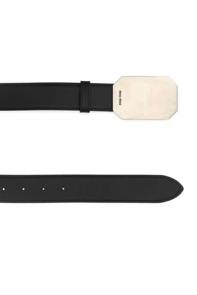 Miu Miu Leather Belt Adjustable Rectangular Buckle In Black