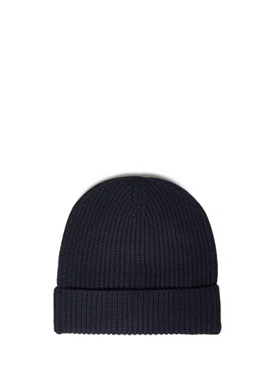 Brioni Wool Ribbed Knit Turn-up Beanie In Blue