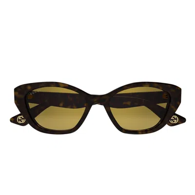 Gucci Gg1638s Linea Lettering 002 Havana Gold Sunglasses In Brown