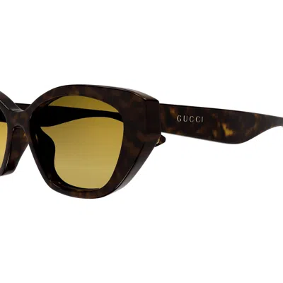 Gucci Gg1638s Linea Lettering 002 Havana Gold Sunglasses In Brown