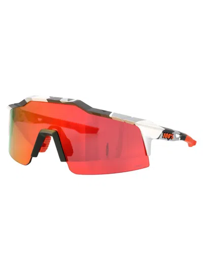 100% Sunglasses In Soft Tact Grey Camo - Hiper Red Multilayer Mirror Lens