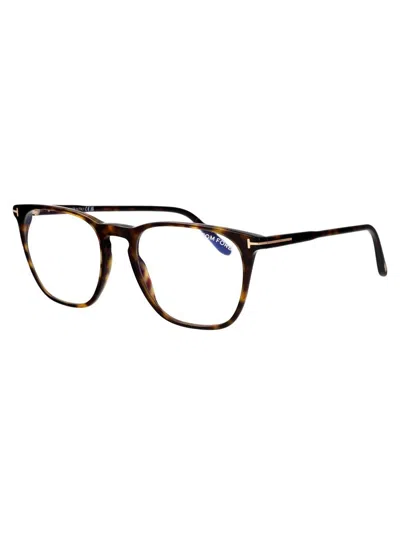 Tom Ford 50mm Round Blue Block Filter Optical Glasses In 052 Avana Scura