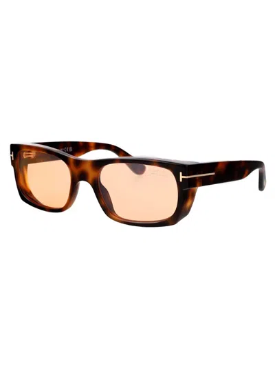 Tom Ford Juan Rectangular Sunglasses In Orange Havana