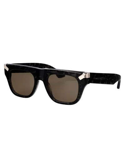 Alexander Mcqueen Tortoiseshell Square-frame Sunglasses In 003 Havana Havana Brown
