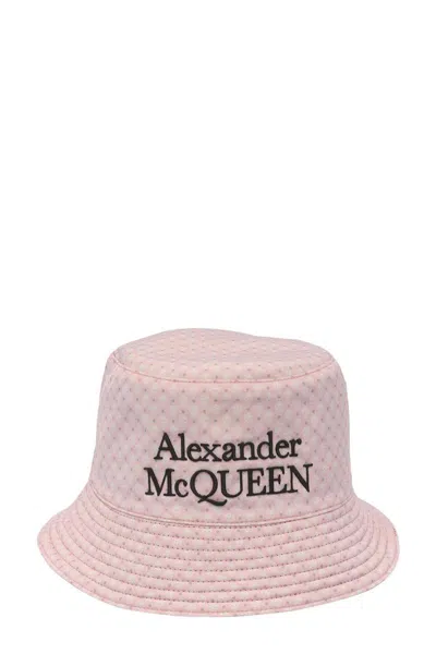 Alexander Mcqueen Black And White Reversible Bucket Hat With Logo Embroidery In Polyamide Man In Multicolor