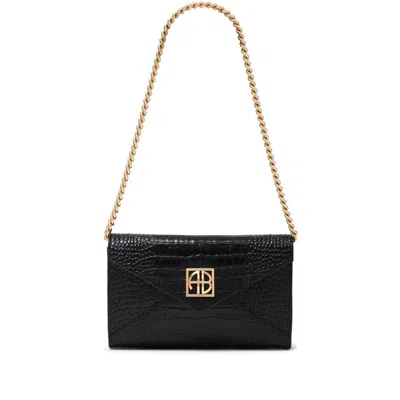 Anine Bing Elly High-shine Leather Clutch In Black