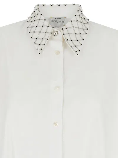 Forte Forte White Maxi Shirt With Pearls Decoration In Cotton Woman In White