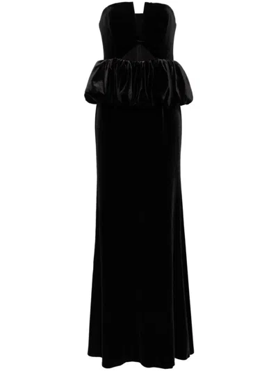 Self-portrait Strapless Velvet Peplum Maxi Dress In Black