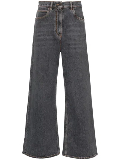 Etro Wide Leg Jeans With Belt Loops And Contrast Stitching In Gray