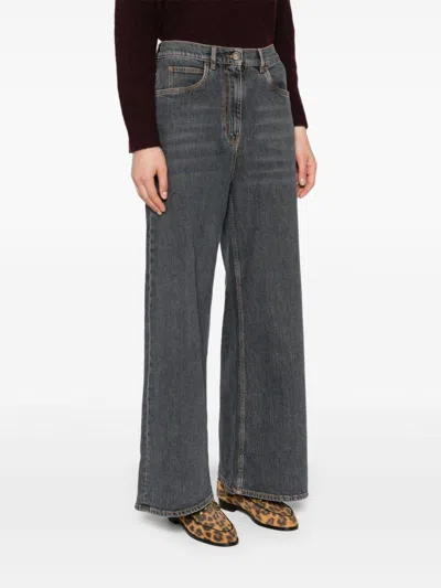 Etro Wide Leg Jeans With Belt Loops And Contrast Stitching In Gray