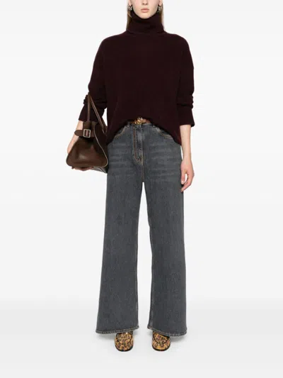 Etro Wide Leg Jeans With Belt Loops And Contrast Stitching In Gray