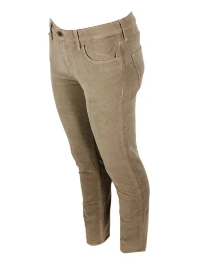 Jacob Cohen Kimberly Trousers With Cigarette Cuts In Soft Velvet A Thousand Lines With 5 Pockets In Brown