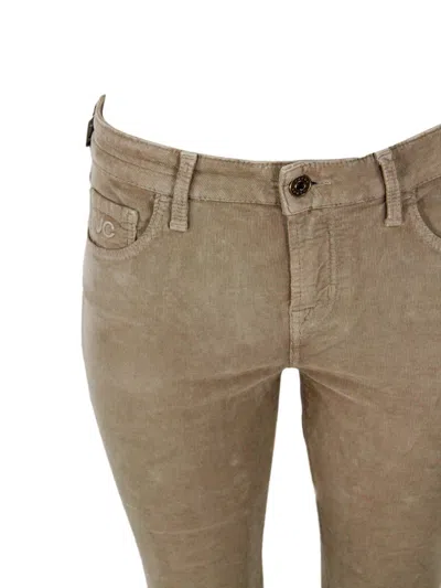 Jacob Cohen Kimberly Trousers With Cigarette Cuts In Soft Velvet A Thousand Lines With 5 Pockets In Brown