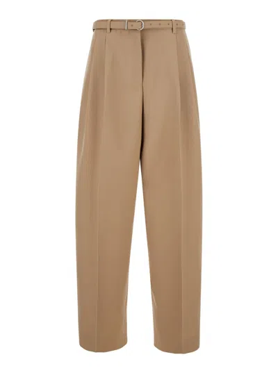 Jil Sander Beige Pants With High Waist And Belt And Pences On The Front In Cotton Woman In Beige