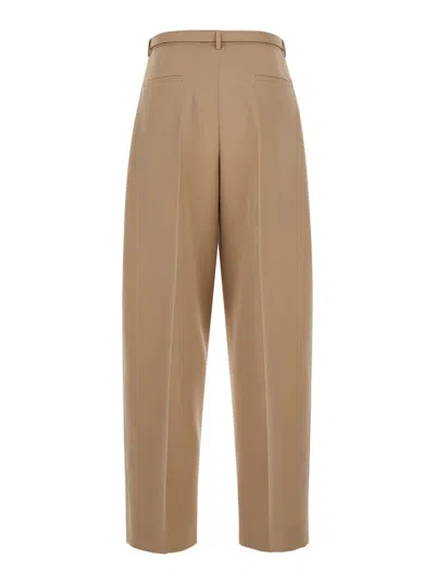 Jil Sander Beige Pants With High Waist And Belt And Pences On The Front In Cotton Woman In Beige