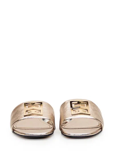 Givenchy Silver Flat Sandals With 4g Detail In Metallic Leather Woman In Gold