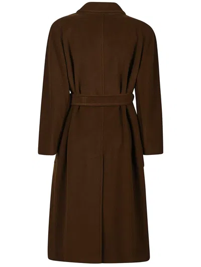 Max Mara Wool Long-sleeved Coat In Brown