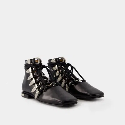 Toga Buckled Lace-up Leather Sandals In Black