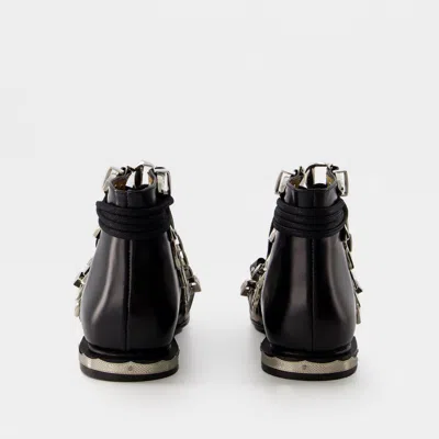 Toga Buckled Lace-up Leather Sandals In Black