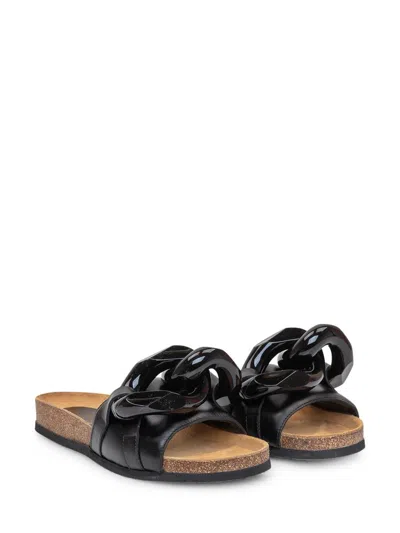 Jw Anderson Leather Chain Slide Sandals In Black