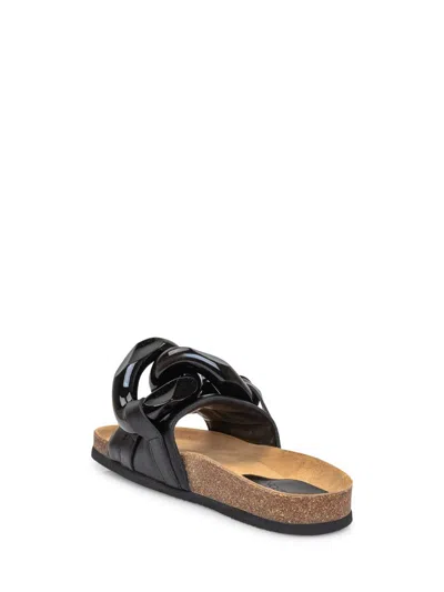 Jw Anderson Leather Chain Slide Sandals In Black