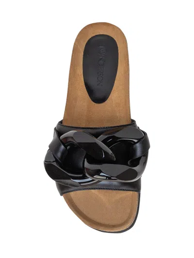 Jw Anderson Leather Chain Slide Sandals In Black