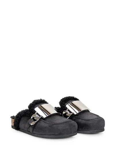 Jw Anderson Shearling Mules In Black